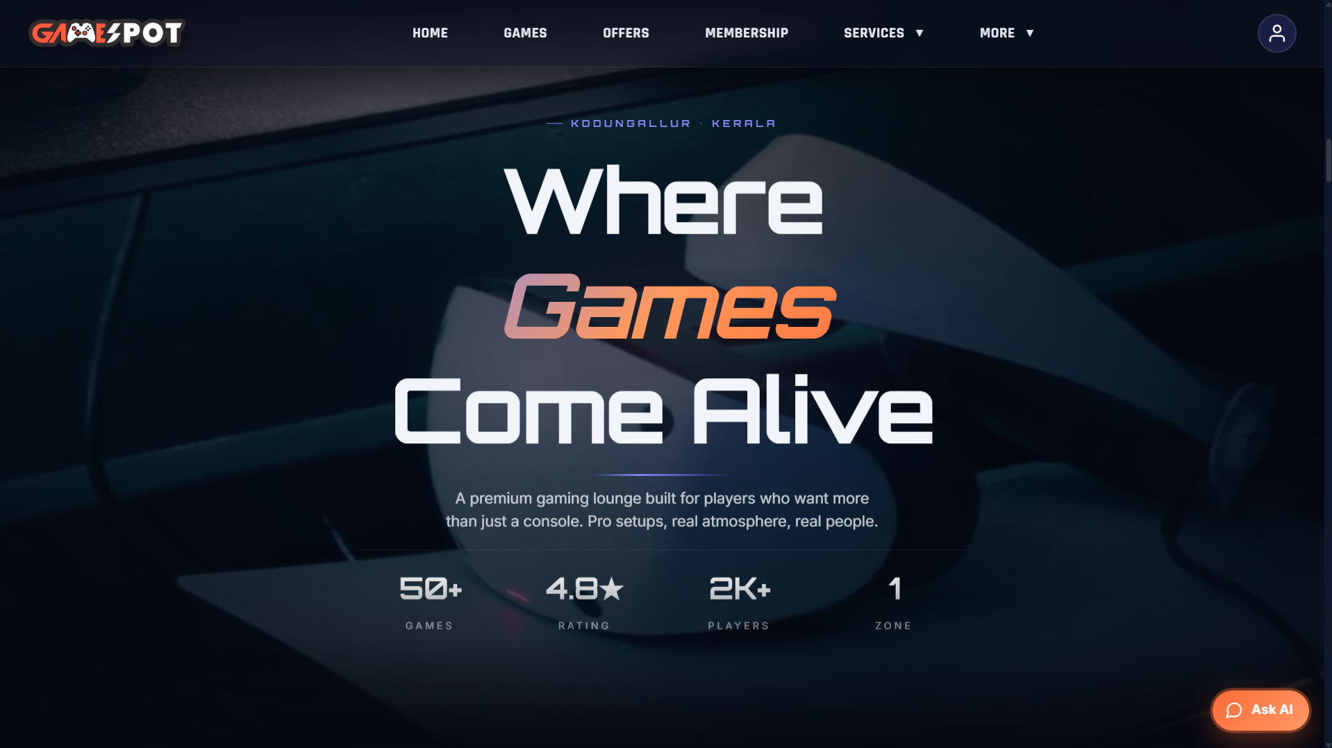 GameSpot website — gaming center booking platform